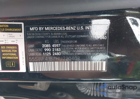 2017 Mercedes-Benz C 300 Luxury/Sport из США, поврежденный, VIN 55SWF4JB7HU220408